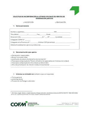 Solicitud de incorporación a listados oficiales de peritos de designación judicial