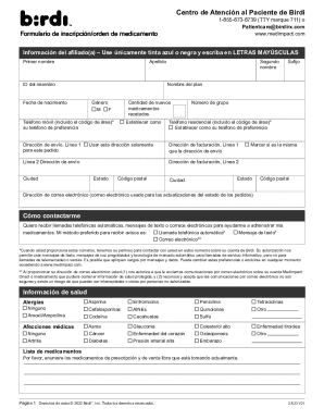 Formulario de inscripción/orden de medicamento