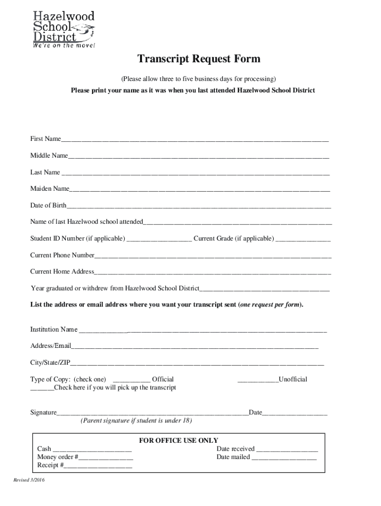 Fillable Online Transcript Request Form Fax Email Print - pdfFiller
