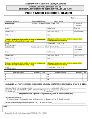 Formulario para obtener cita de consejería recomendada sobre custodia de los hijos