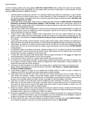 Solicitud de comidas escolares y leche gratis o a precios reducidos