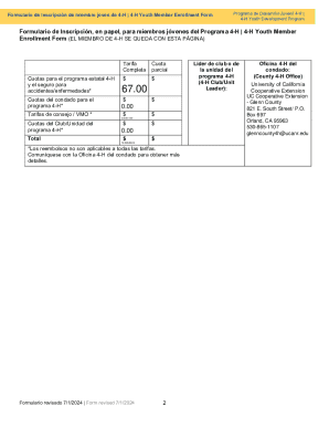 Formulario de inscripción para miembros jóvenes del programa 4-h