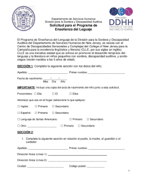 Solicitud para el programa de enseñanza del leguaje