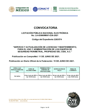 Convocatoria licitación pública nacional electrónica no. la-03890m001-e38-2021