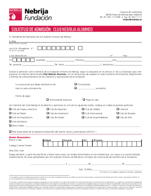 Solicitud de admisión: club nebrija alumnos