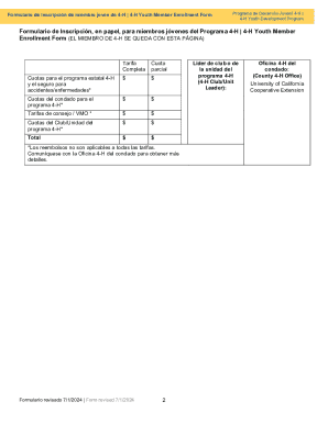 Formulario de inscripción para miembros jóvenes del programa 4-h