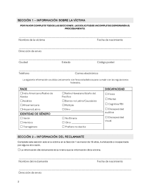 Formulario de solicitud de compensación para víctimas de crimen