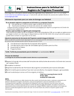 Solicitud del registro de programa preescolar