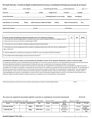 Formulario de registro de administración de vacunas y consentimiento del paciente para inmunización de farmacia