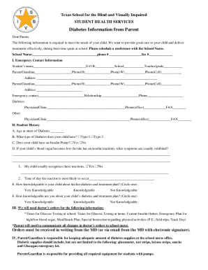 Diabetes information from parent