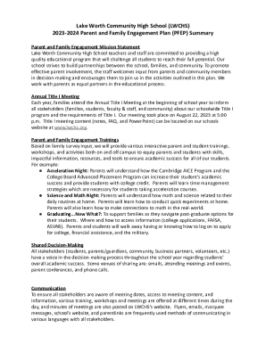 2023-2024 parent and family engagement plan summary