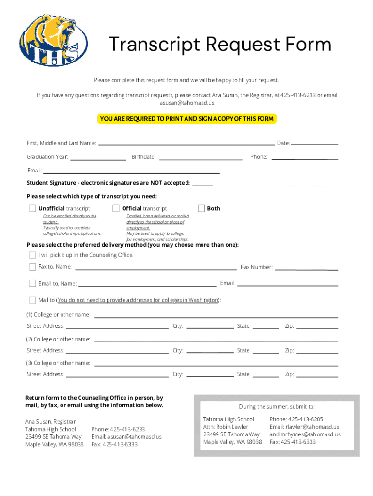 Fillable Online Transcript Request Form Fax Email Print - pdfFiller