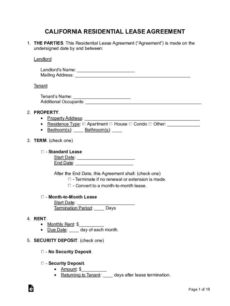 California Residential Lease Agreement Preview on Page 1