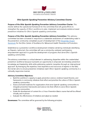 Ohio Spanish-speaking Prevention Advisory Committee Charter
