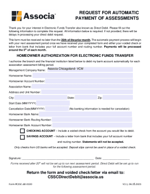 Request for Automatic Payment of Assessments