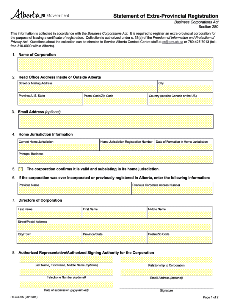 Canada REG3055 - Alberta 2016 free printable template Preview on Page 1