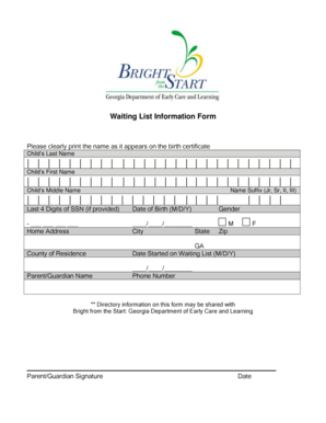 Georgia Childcare Waiting List Information Form