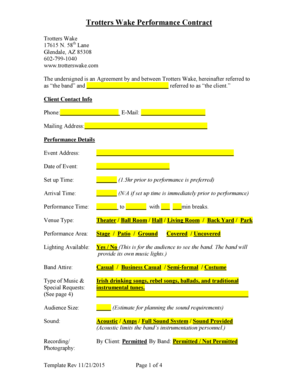 Band performance contract - Trotters Wake Performance Contract