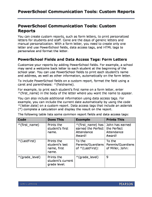 PowerSchool Custom Report Form Letter