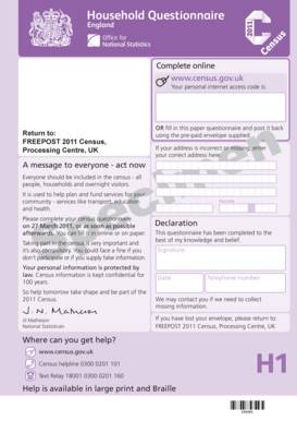 UK 2011 Census Household Questionnaire