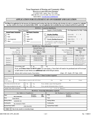 Texas Manufactured Housing Statement of Ownership and Location Application