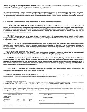 Texas Manufactured Home Covenant Disclosure Notice