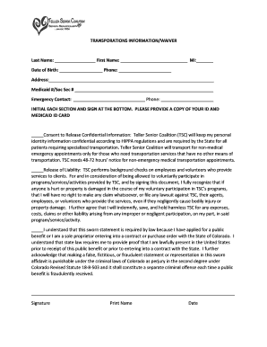 Transportation Information Waiver
