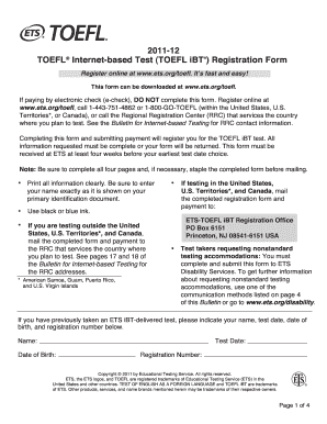 TOEFL iBT Registration Form