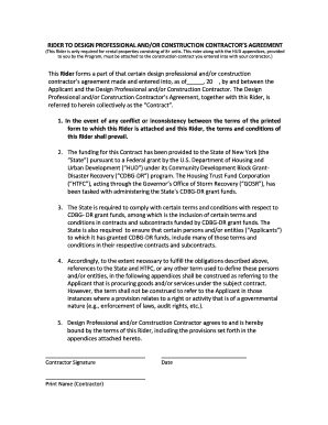 Rider to Design Professional and Construction Contractor Agreement