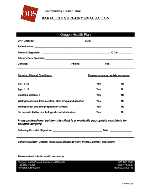 Bariatric Surgery Evaluation Form