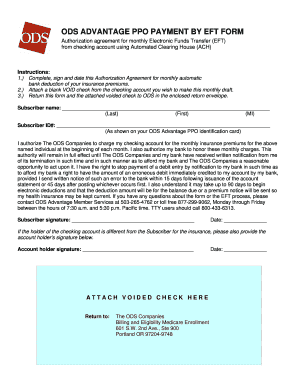 ODS Advantage PPO EFT Authorization Form