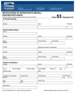 Notification of Intention to Install Heating Appliance