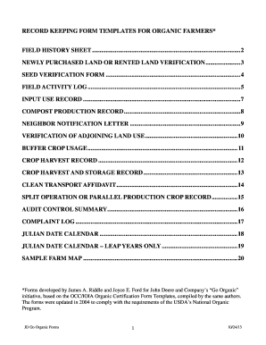 Organic Farm Record Keeping Forms