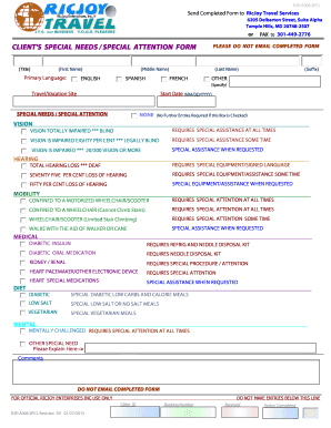 Client Special Needs Form
