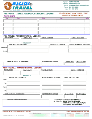 Travel Itinerary Form