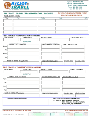 Travel Itinerary Form
