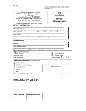 Kentucky Patient Specimen Form