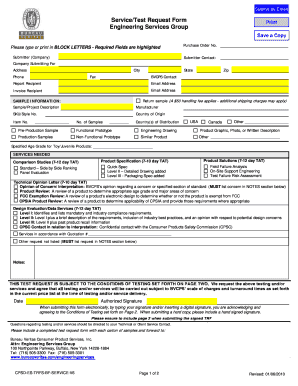Service Test Request Form
