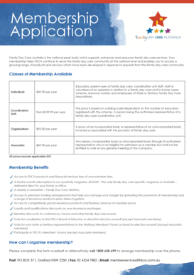 Family Day Care Australia Membership Application Form