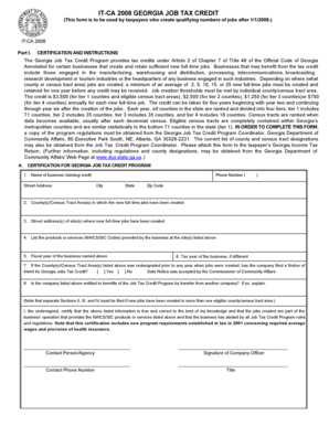 Georgia Job Tax Credit Form IT-CA 2008