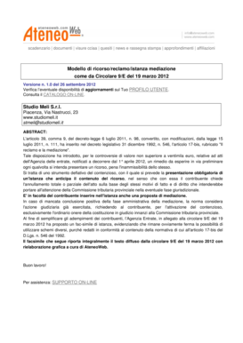Modello di ricorso/reclamo/istanza mediazione