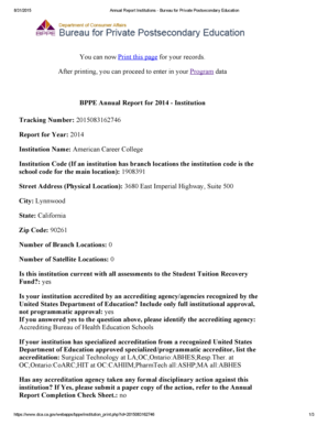 California Private Postsecondary Education Annual Report