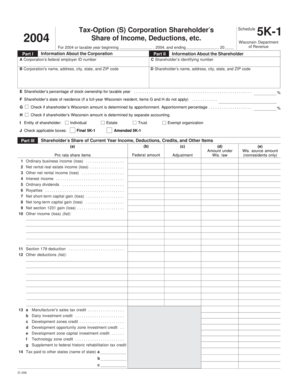 Wisconsin S Corporation Shareholder’s Schedule 5K-1