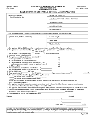 USDA Single Family Housing Loan Guarantee Request