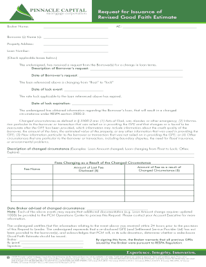 Revised Good Faith Estimate Request