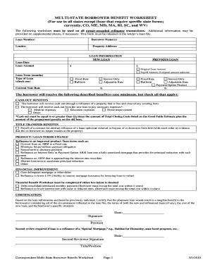 Multi-State Borrower Benefit Worksheet