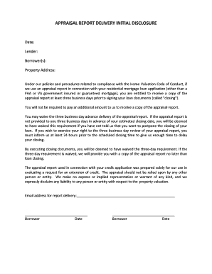 Appraisal Report Delivery Initial Disclosure