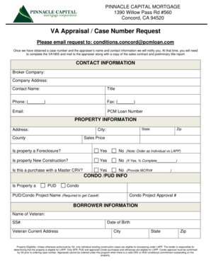 VA Appraisal Case Number Request