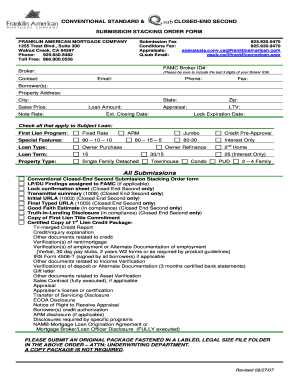 Conventional Closed-End Second Submission Stacking Order Form