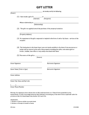 Gift Letter for Property Purchase